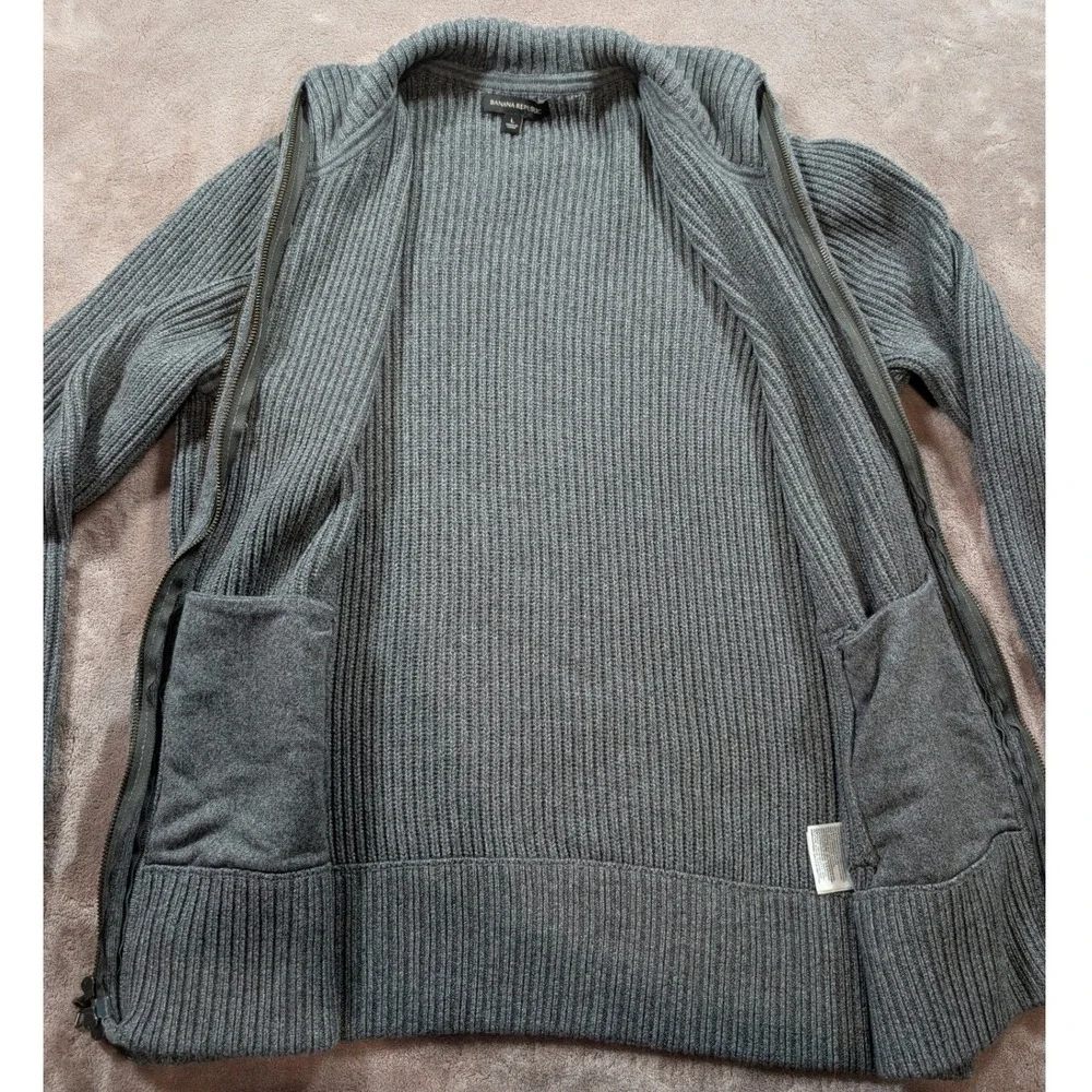 Banana Republic Mens Large Gray Ribbed Full Zip Mock Neck Cardigan Sweater L